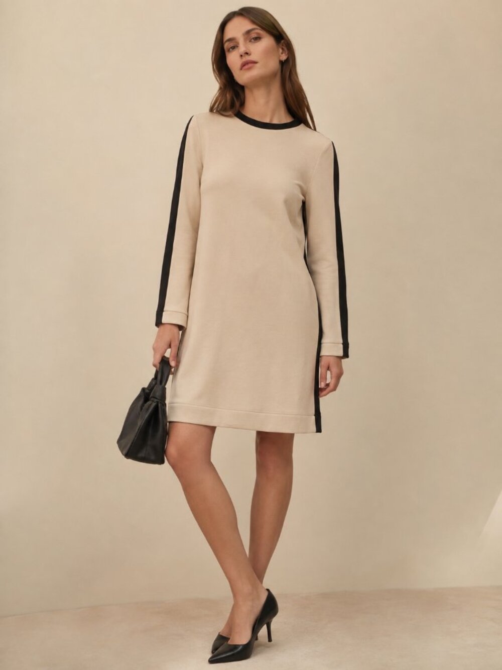 Akris Punto Colorblock Long Sleeve Dress Cream Black Size 6